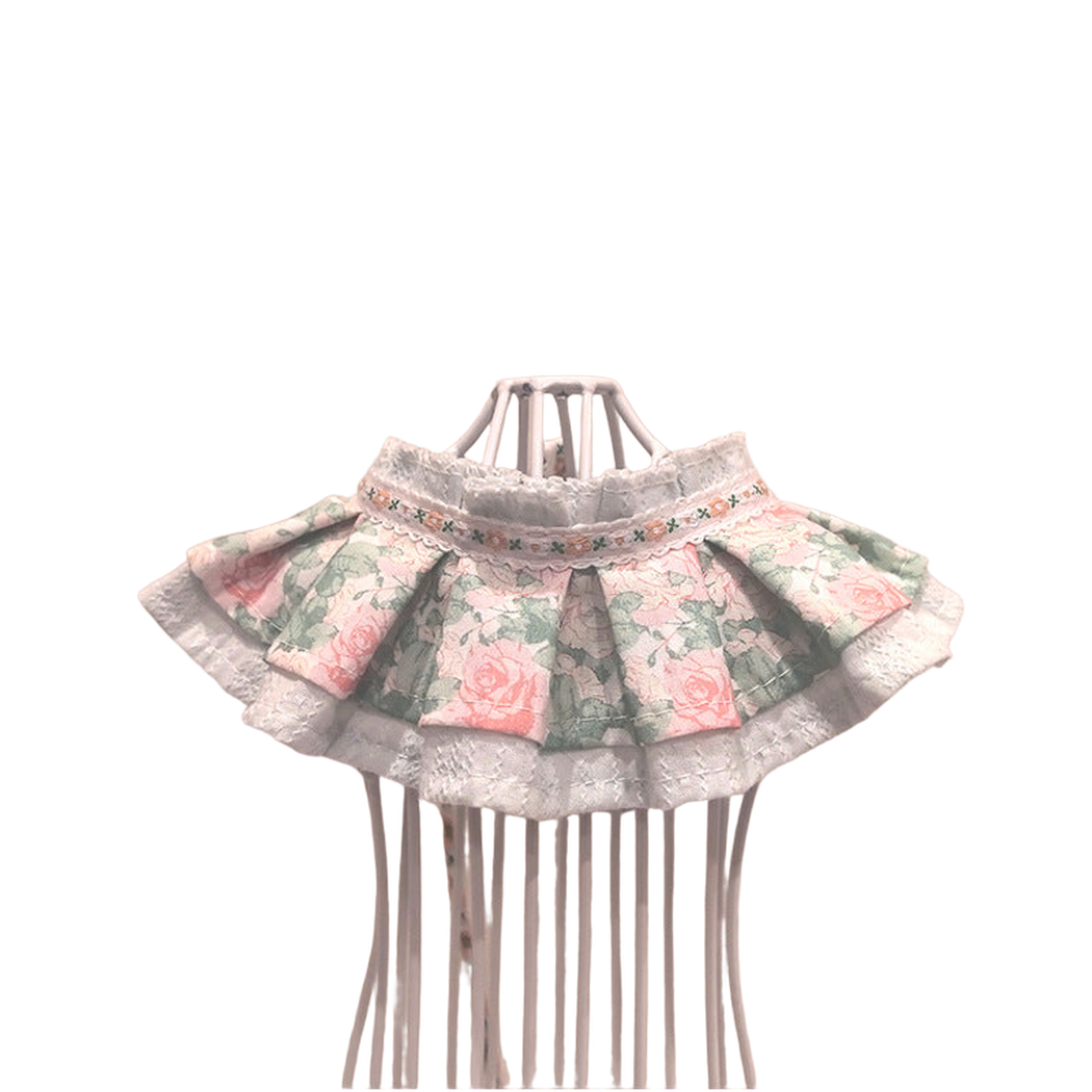 Gray Blue floral pet neckwear with pleated bib shape and layered lace-look trim