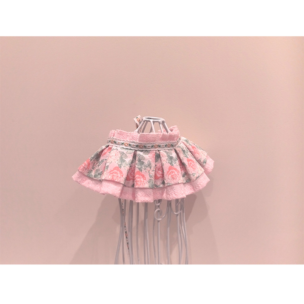 Light Pink floral pet neckwear with layered ruffle trim, centered view
