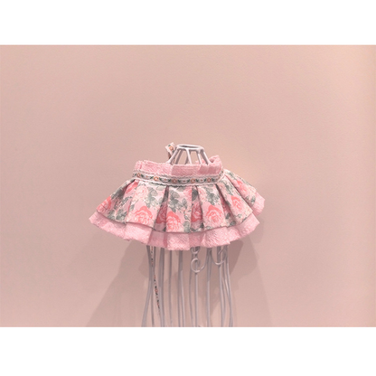 Light Pink floral pet neckwear with layered ruffle trim, centered view