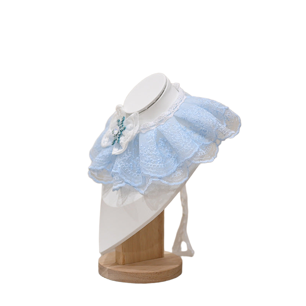 Sky Blue layered pet neckwear with scalloped lace-look edging, left-side view