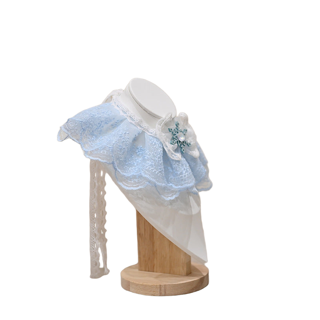 Sky Blue layered pet neckwear with white bow, right-side view