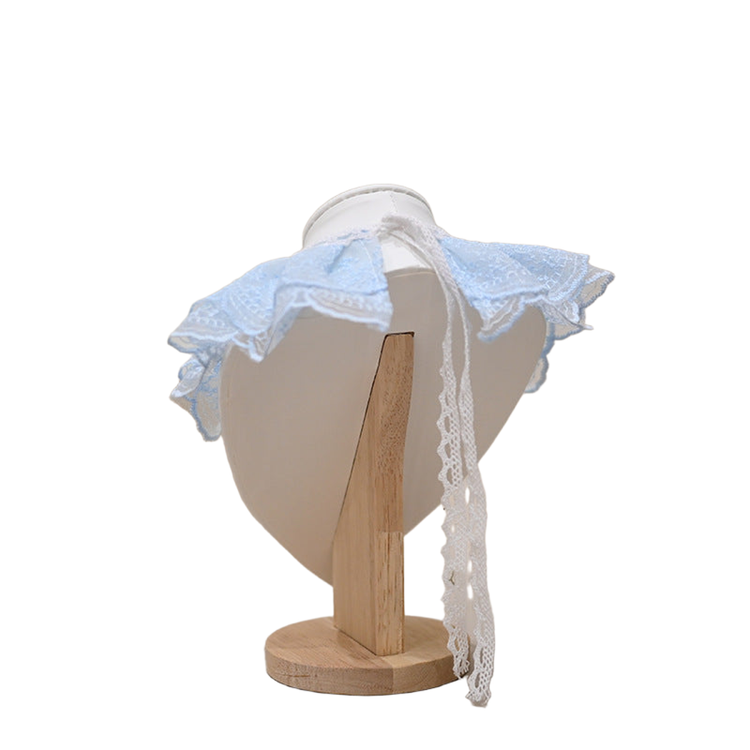 Back view of Sky Blue layered pet neckwear with long white tie straps