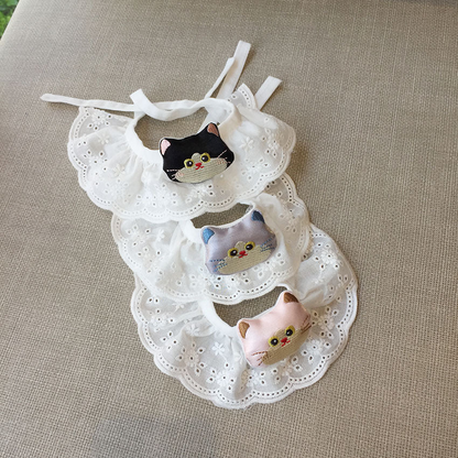 Black, Light Gray, and Light Pink cat-face pet neckwear arranged in a vertical display