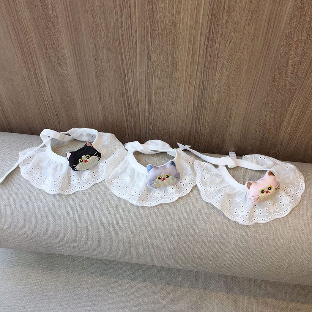 Black, Light Gray, and Light Pink cat-face pet neckwear arranged in a horizontal display