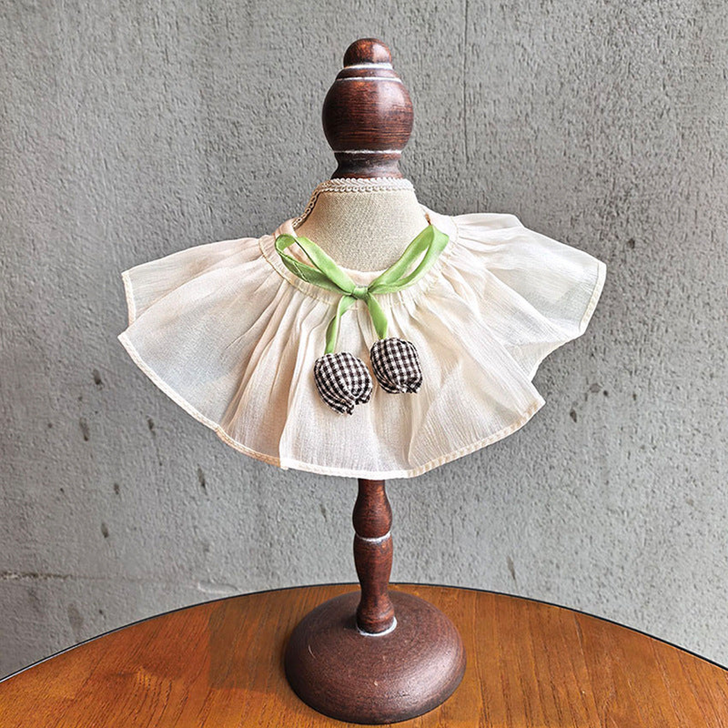 Black Gingham pet neckwear with gathered ruffle and green ribbon tie