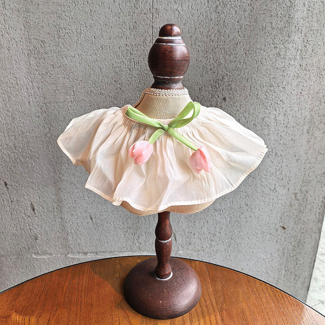 Pink Tulip pet neckwear with gathered ruffle and green ribbon tie