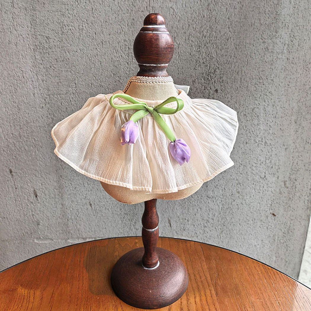 Purple Tulip pet neckwear with gathered ruffle and green ribbon tie