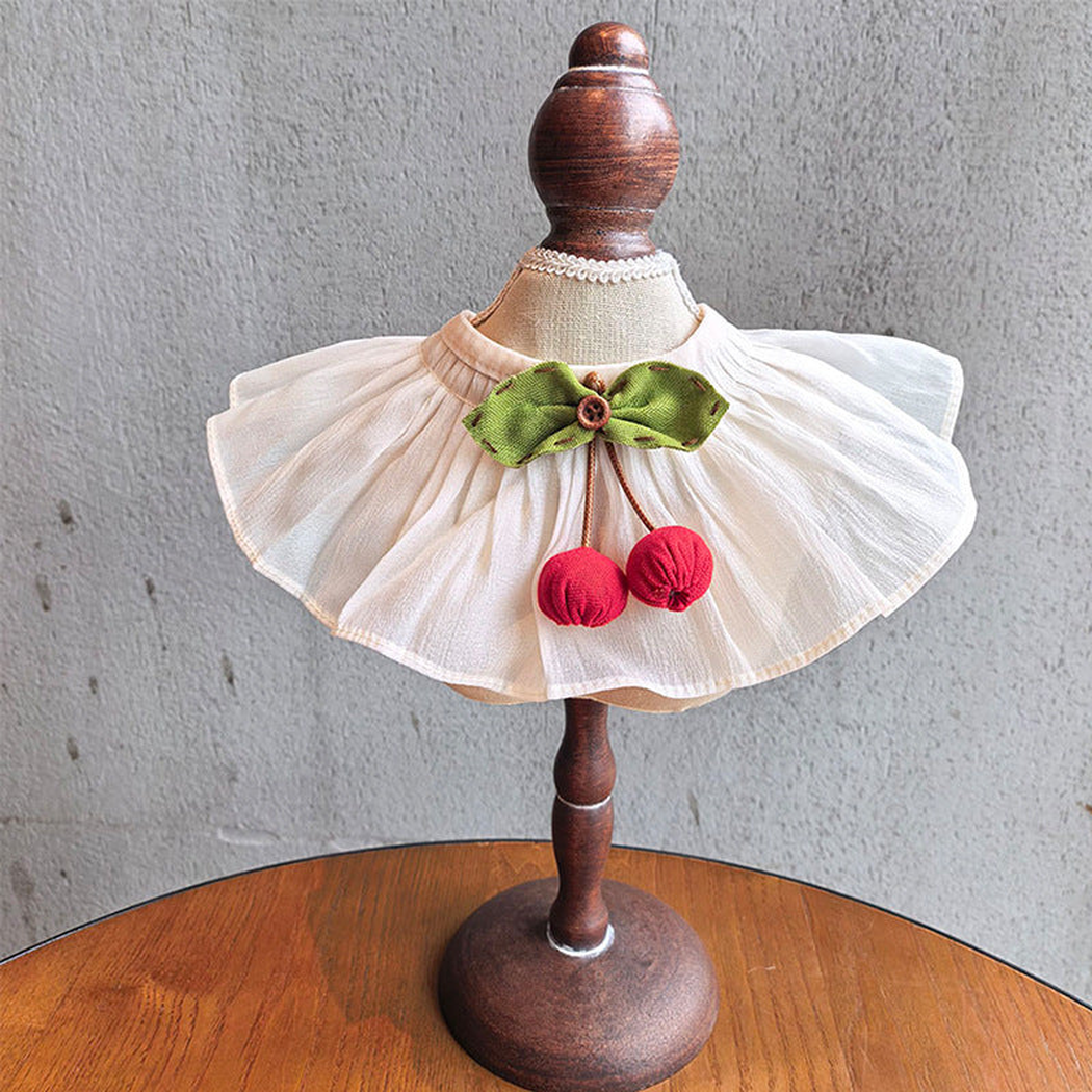Red Cherry ivory pet neckwear with green bow and red ornaments