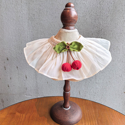 Red Cherry ivory pet neckwear with green bow and red ornaments