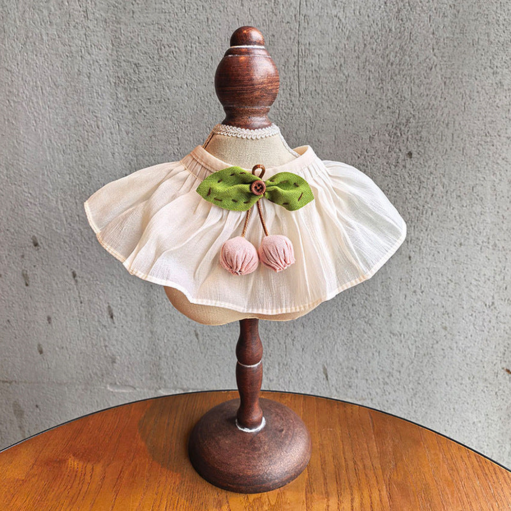 Pink Cherry ivory pet neckwear with green bow and pale pink ornaments