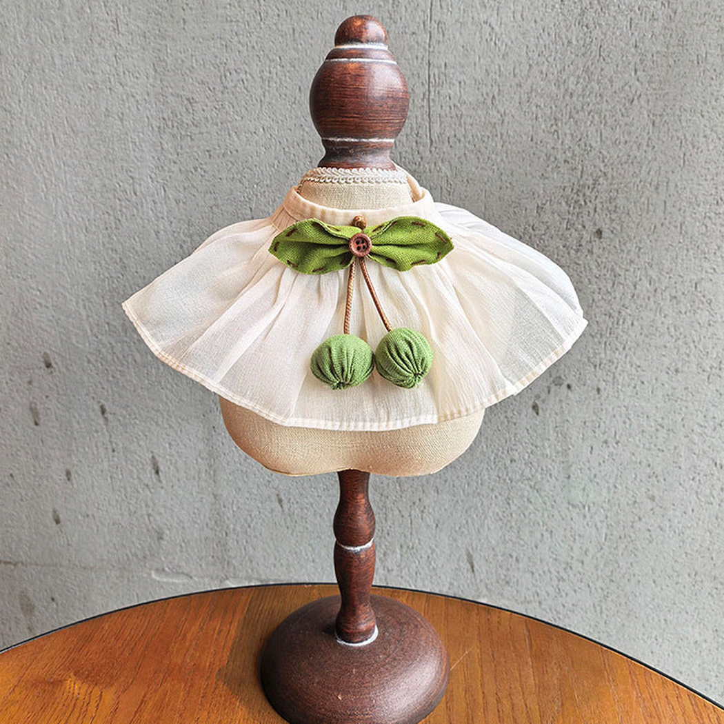 Green Cherry ivory pet neckwear with green bow and ornaments