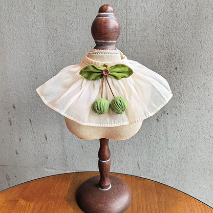 Green Cherry ivory pet neckwear with green bow and ornaments