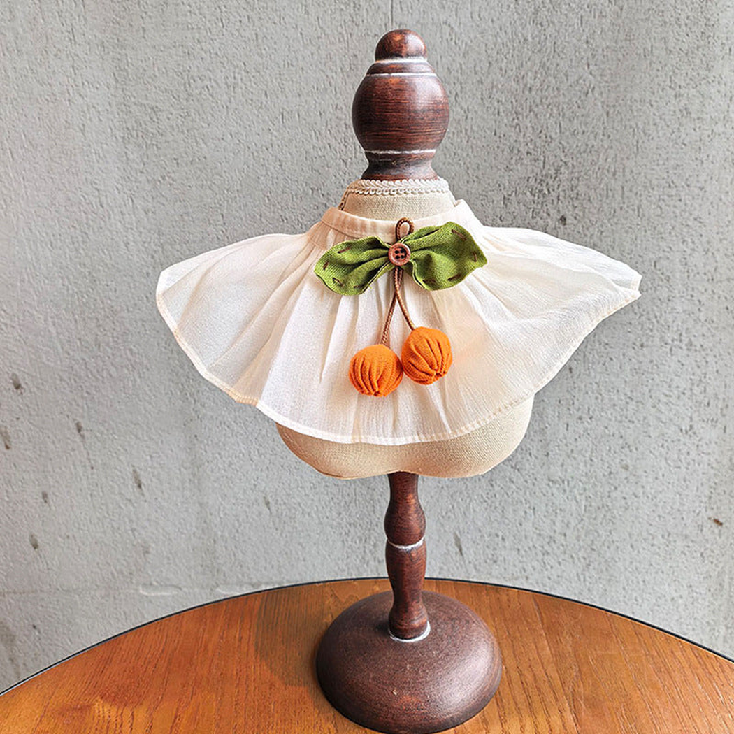 Orange Cherry ivory pet neckwear with green bow and orange ornaments
