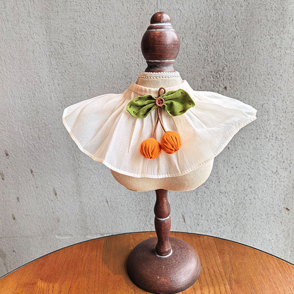 Orange Cherry ivory pet neckwear with green bow and orange ornaments