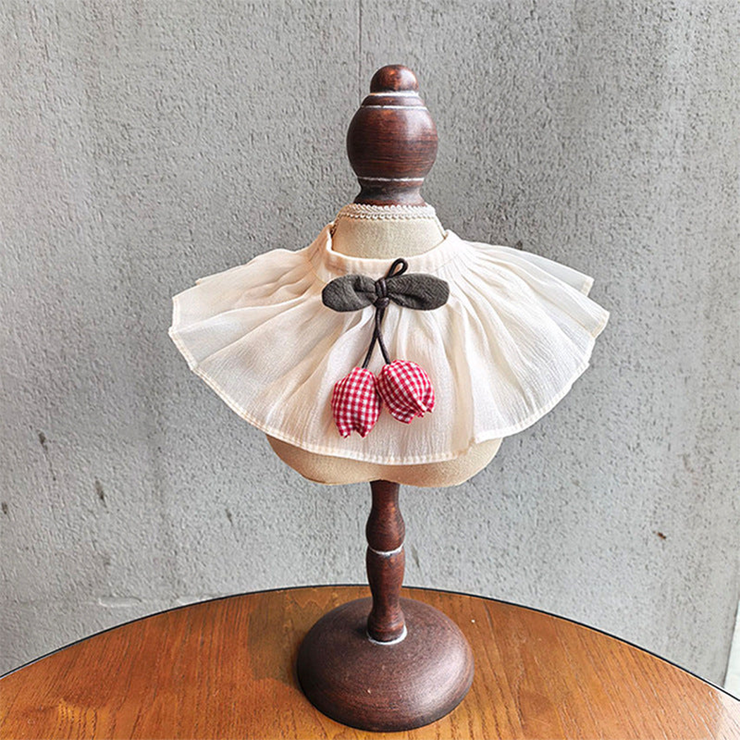 Red Gingham ivory pet neckwear with dark gray bow and checked ornaments