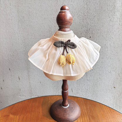 Yellow Gingham ivory pet neckwear with dark gray bow and checked ornaments