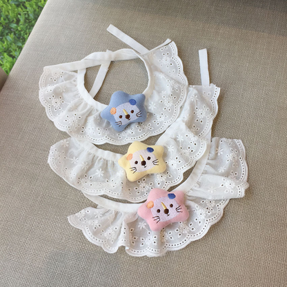 Pink, yellow and light blue star-accent pet neckwear arranged together