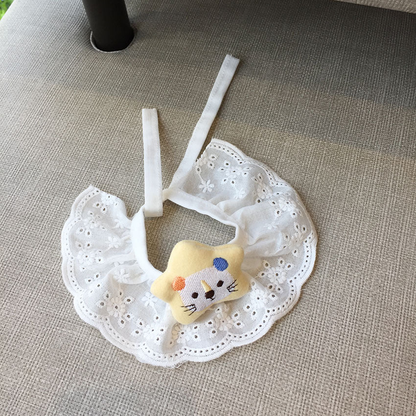 Yellow star-accent pet neckwear with white scalloped ruffle and tie straps
