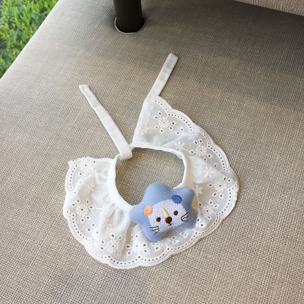 Light blue star-accent pet neckwear with white scalloped ruffle and tie straps