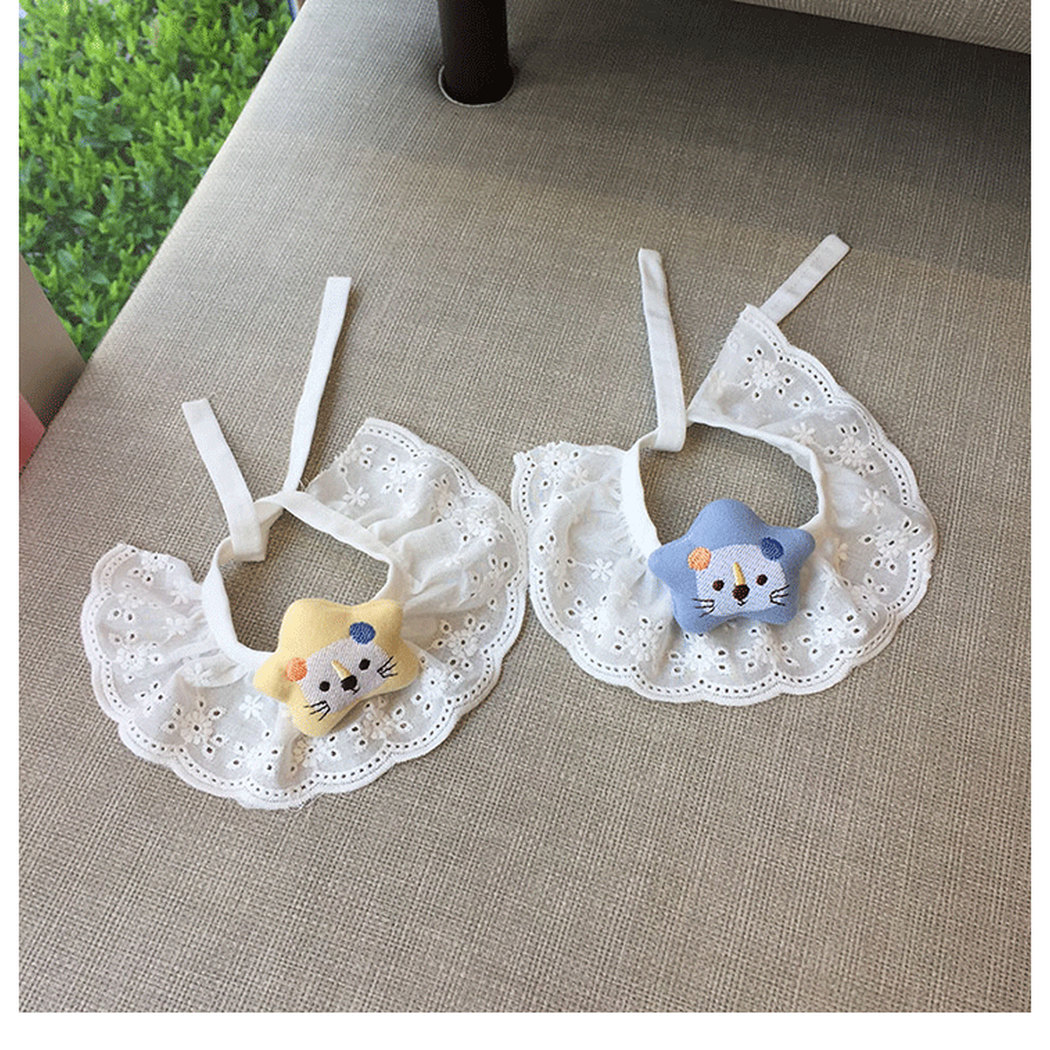 Yellow and light blue star-accent pet neckwear displayed side by side