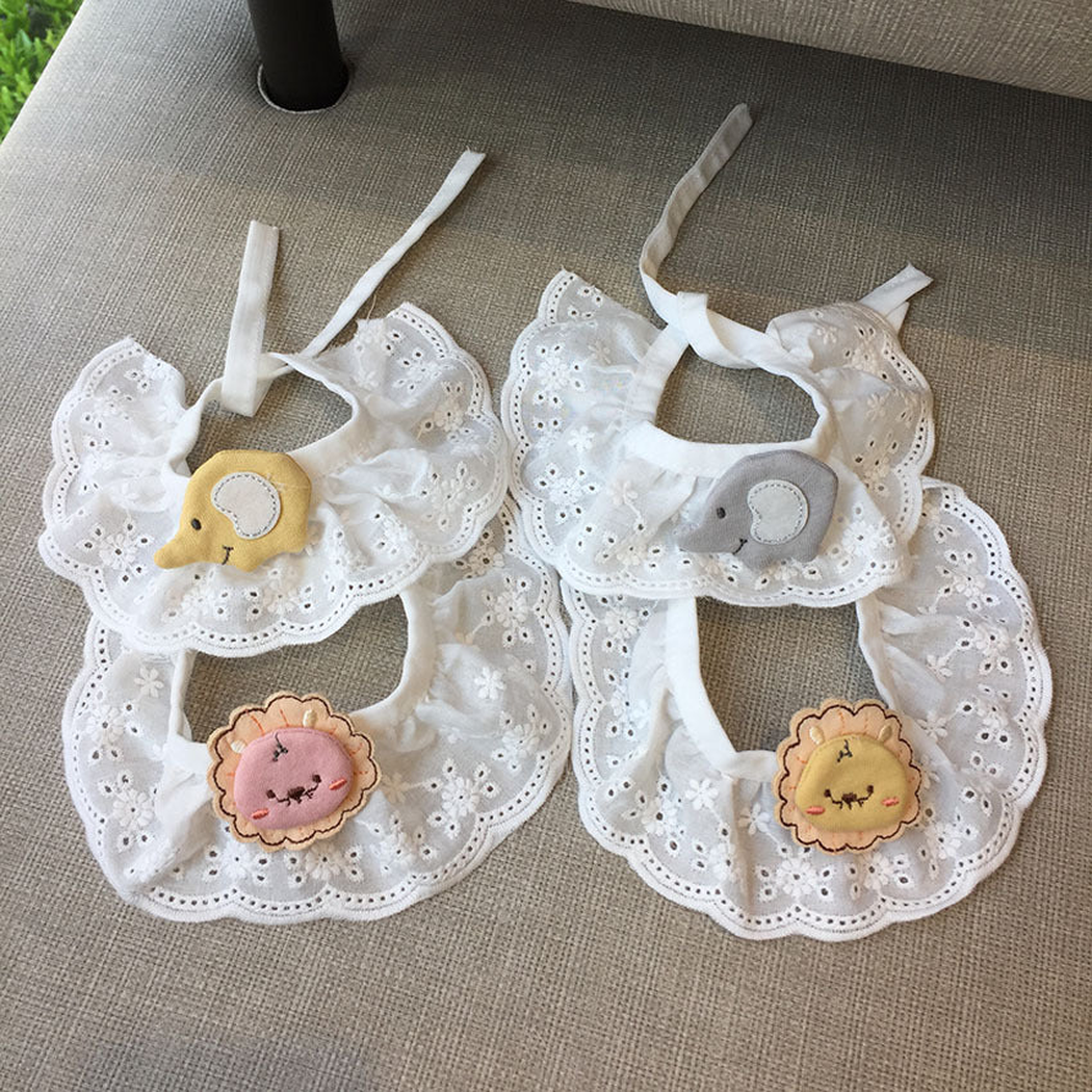 Four pet neckwear styles with white floral eyelet ruffles and animal appliqués