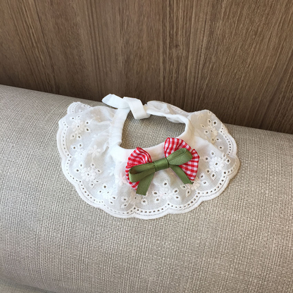 Gingham Bow pet neckwear with scalloped floral cutouts and tied neck straps