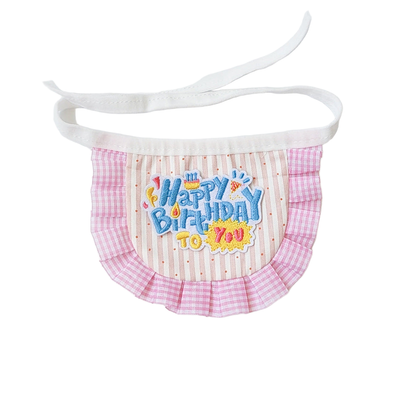 Pink striped birthday pet neckwear with gingham ruffle, front view