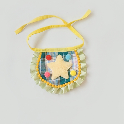 Star style pet neckwear with plaid front and green ruffled edge