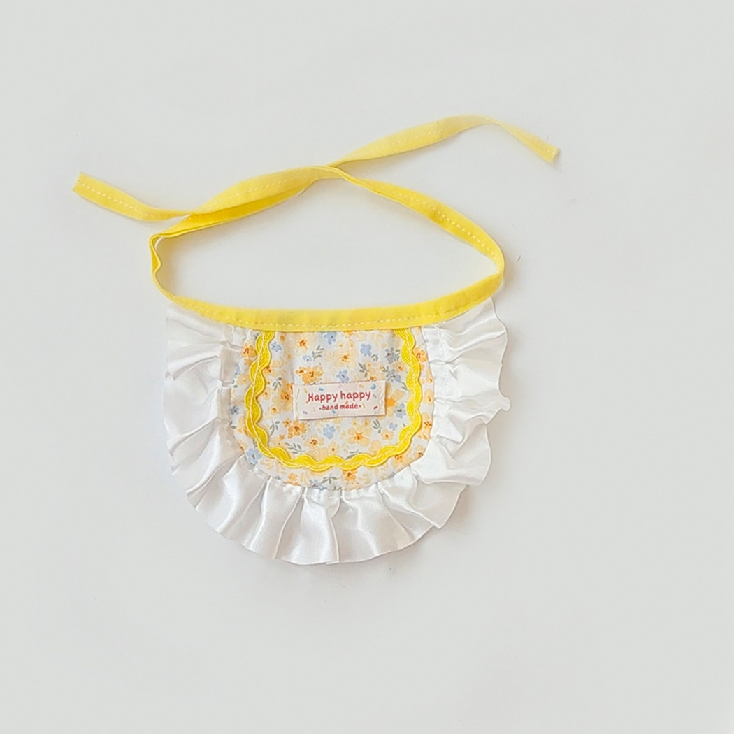 Canola Flower pet neckwear with floral print and white ruffled edge