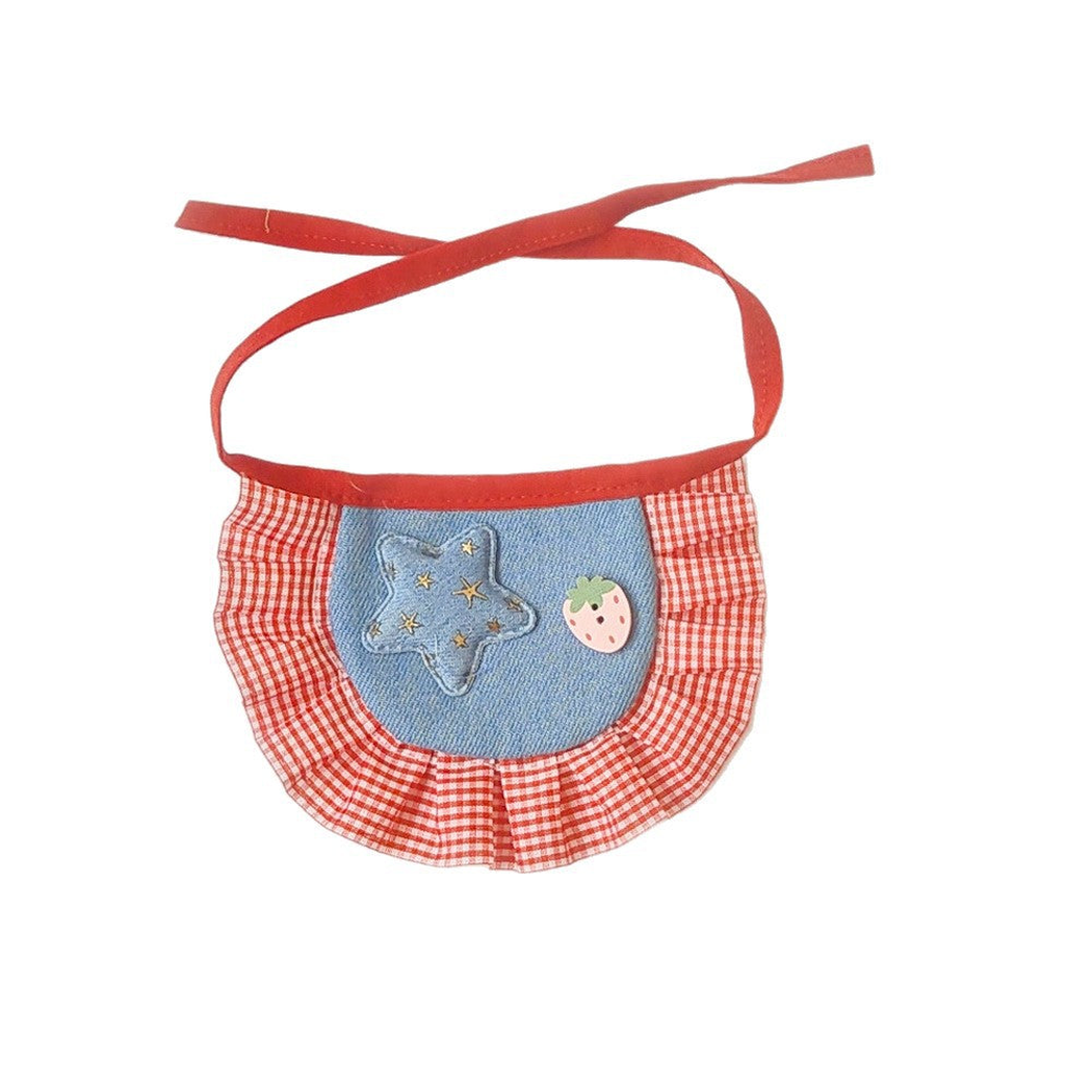 Denim Strawberry pet neckwear with star detail, gingham ruffle and tie straps