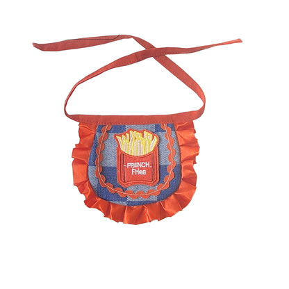 Denim Fries pet neckwear with fries patch, red ruffle and tie straps