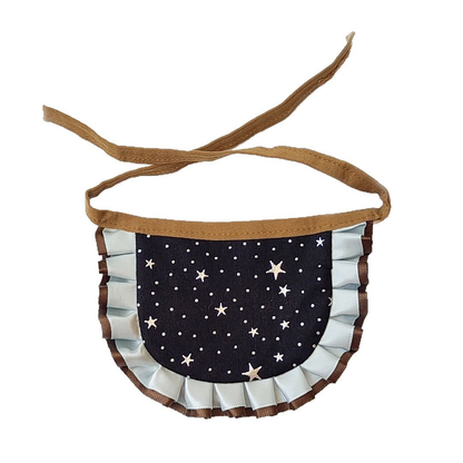 Black star-pattern pet neckwear with light blue pleated ruffle and tie straps