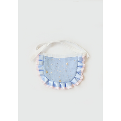 Light Blue star-pattern pet neckwear with a pleated ruffle and tie straps