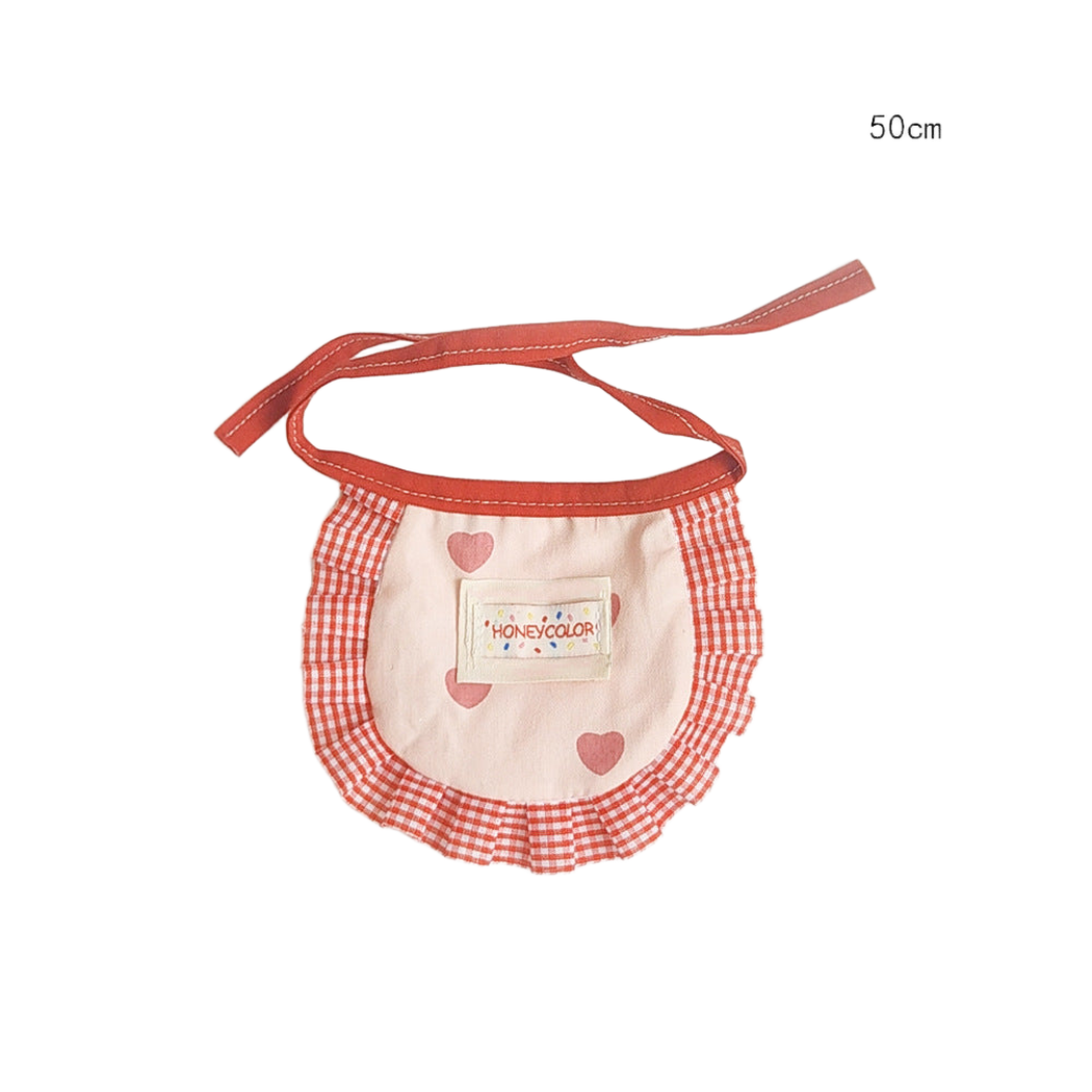 Red Gingham pet neckwear with heart-print panel and ruffled border