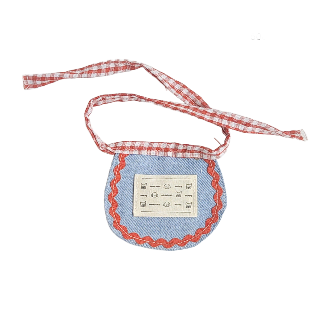 Cats & Dogs pet neckwear with blue bib panel and wavy red trim