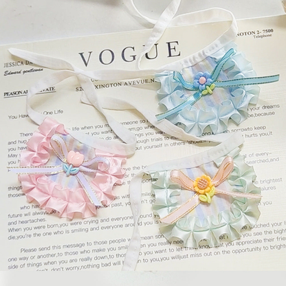 Blue Flower, Tulip and Sunflower ruffled pet neckwear displayed together