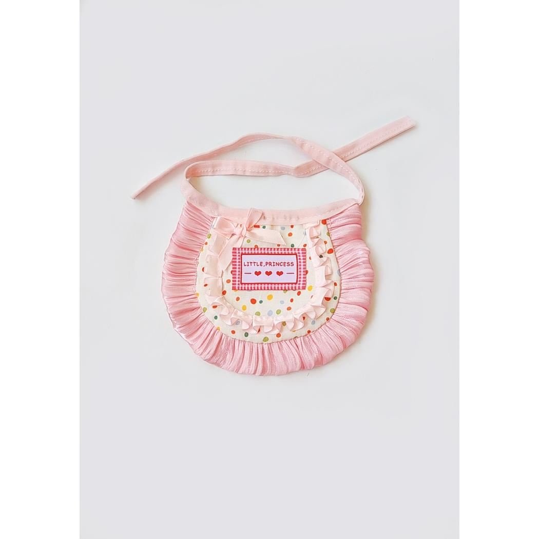 Pink polka-dot pet neckwear with bow and layered ruffle trim