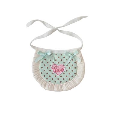 Mint polka-dot pet neckwear with mint bows, heart patch and ruffled trim