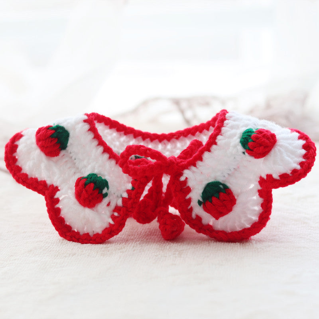 Red Berry pet neckwear with scalloped edges, raised berry motifs and tie cords