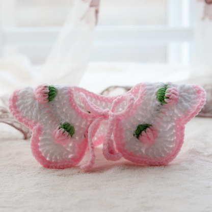 Pink Bud pet neckwear with scalloped edges, raised bud motifs and tie cords