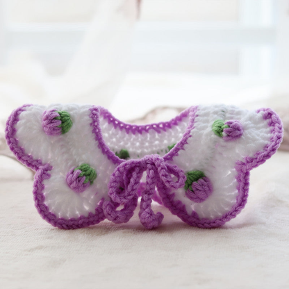 Purple Bud pet neckwear with scalloped edges, raised bud motifs and tie cords