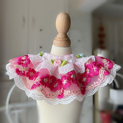 Fuchsia floral pet neckwear with layered ruffles and lace-look trim