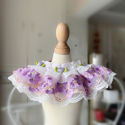 Light Purple floral pet neckwear with layered ruffles and lace-look trim