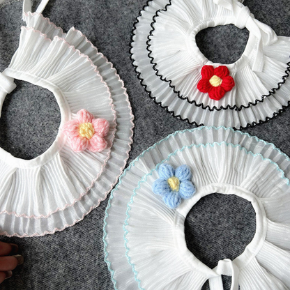 Pink, Black and Blue ruffled pet neckwear displayed together