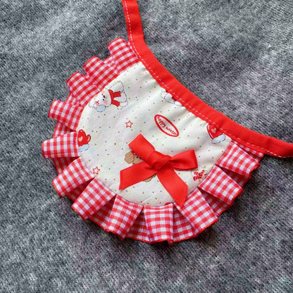 Teddy Bear pet neckwear with red bow and gingham ruffle