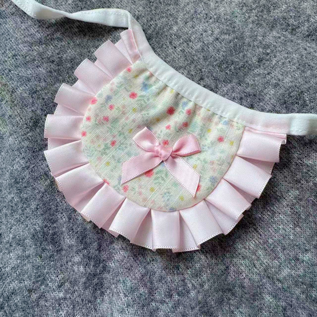 Floral pet neckwear with pink bow and pleated ruffle