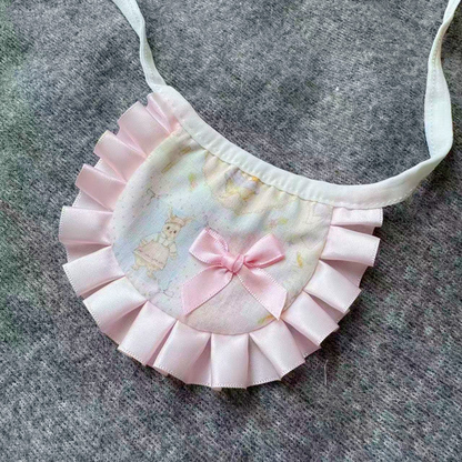 Rabbit pet neckwear with pink bow and pleated ruffle