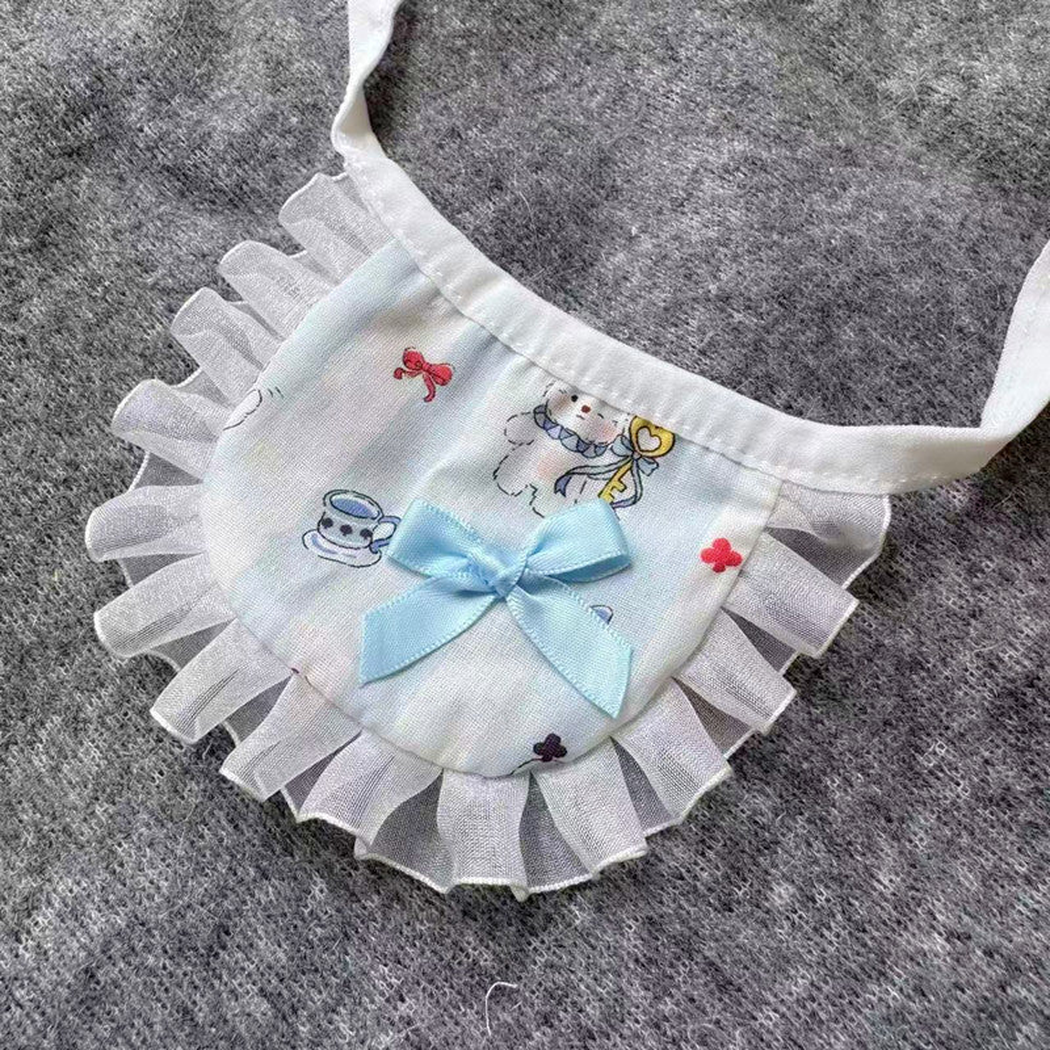 Westie pet neckwear with blue bow and sheer pleated ruffle