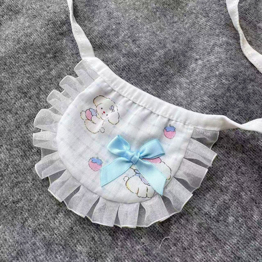 Bichon pet neckwear with blue bow and sheer pleated ruffle