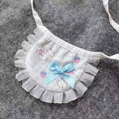 Bichon pet neckwear with blue bow and sheer pleated ruffle
